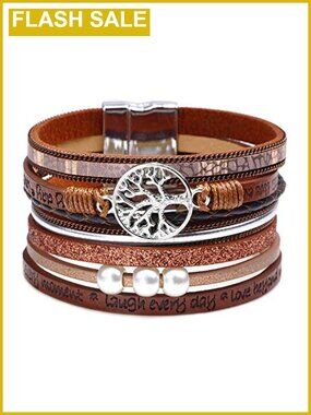 Leather Wrap Bracelet Women Boho Western Layered Cuff Jewelry